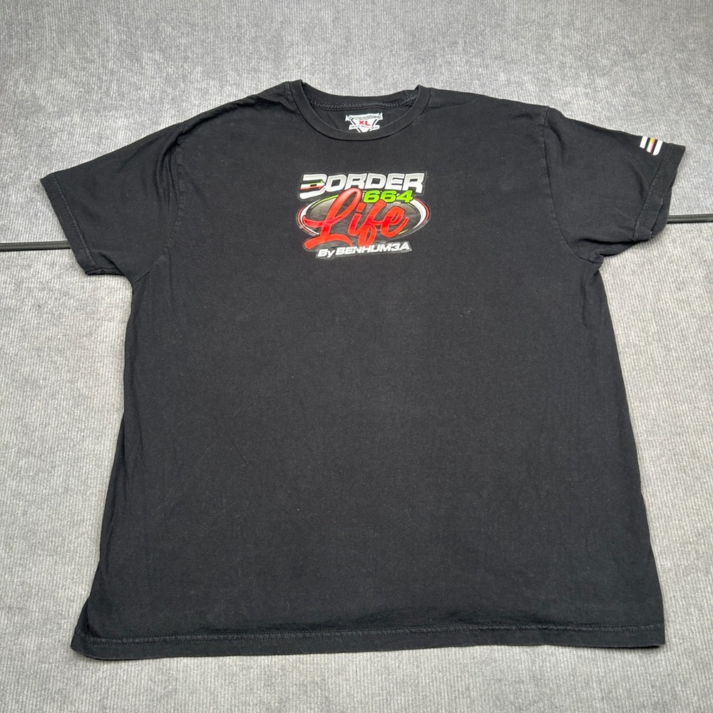 Benhum3a Border Life 664 y2k T-Shirt Black Graphic Tee Short Sleeve XL Mexico